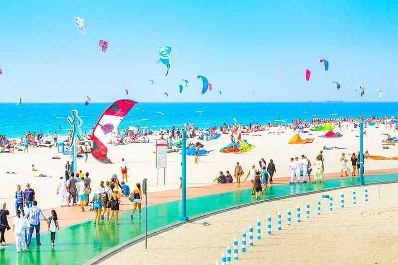 Kite Beach in Dubai is famous for water sports like kiteboarding and windsurfing, offering equipment shops and unique lessons.